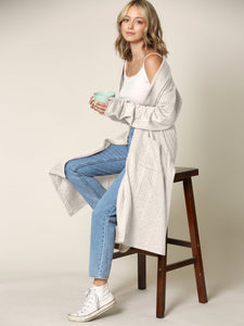 WSK2331 Women's Casual Cozy Braided Open Front Long Pocket Cardigan Sweater