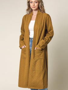 WSK2331 Women's Casual Cozy Braided Open Front Long Pocket Cardigan Sweater
