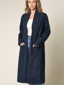 WSK2331 Women's Casual Cozy Braided Open Front Long Pocket Cardigan Sweater