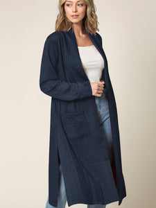 WSK2331 Women's Casual Cozy Braided Open Front Long Pocket Cardigan Sweater