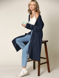 WSK2331 Women's Casual Cozy Braided Open Front Long Pocket Cardigan Sweater