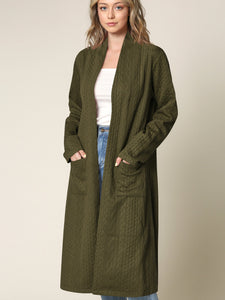 WSK2331 Women's Casual Cozy Braided Open Front Long Pocket Cardigan Sweater