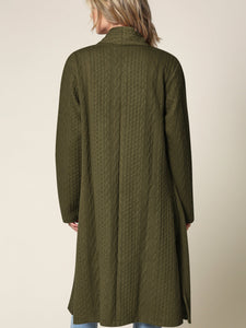 WSK2331 Women's Casual Cozy Braided Open Front Long Pocket Cardigan Sweater