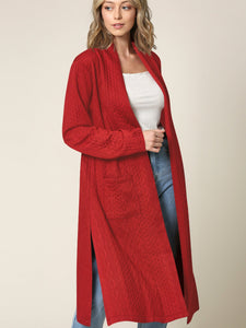 WSK2331 Women's Casual Cozy Braided Open Front Long Pocket Cardigan Sweater