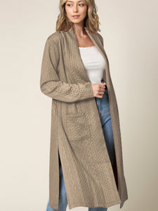 WSK2331 Women's Casual Cozy Braided Open Front Long Pocket Cardigan Sweater