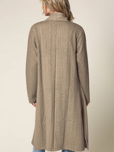 WSK2331 Women's Casual Cozy Braided Open Front Long Pocket Cardigan Sweater
