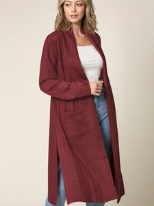 WSK2331 Women's Casual Cozy Braided Open Front Long Pocket Cardigan Sweater
