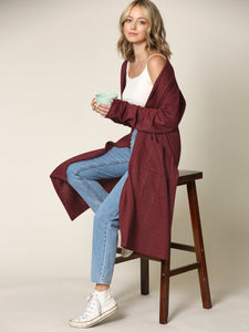 WSK2331 Women's Casual Cozy Braided Open Front Long Pocket Cardigan Sweater