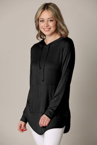 WSK2364 Women's Loose Crew Neck and Kangaroo Pocket Lightweight French Terry Hoodie