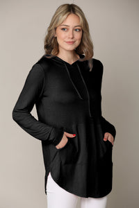 WSK2364 Women's Loose Crew Neck and Kangaroo Pocket Lightweight French Terry Hoodie