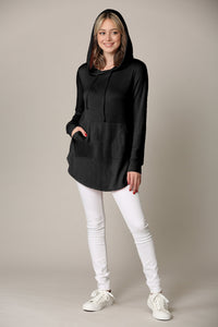 WSK2364 Women's Loose Crew Neck and Kangaroo Pocket Lightweight French Terry Hoodie
