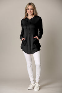 WSK2364 Women's Loose Crew Neck and Kangaroo Pocket Lightweight French Terry Hoodie