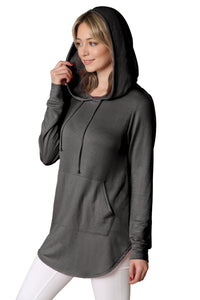 WSK2364 Women's Loose Crew Neck and Kangaroo Pocket Lightweight French Terry Hoodie