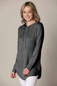WSK2364 Women's Loose Crew Neck and Kangaroo Pocket Lightweight French Terry Hoodie