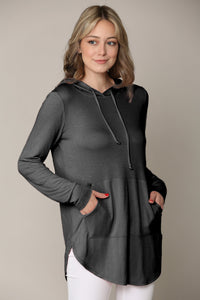 WSK2364 Women's Loose Crew Neck and Kangaroo Pocket Lightweight French Terry Hoodie