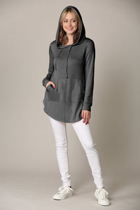 WSK2364 Women's Loose Crew Neck and Kangaroo Pocket Lightweight French Terry Hoodie