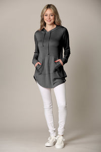 WSK2364 Women's Loose Crew Neck and Kangaroo Pocket Lightweight French Terry Hoodie