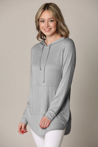 WSK2364 Women's Loose Crew Neck and Kangaroo Pocket Lightweight French Terry Hoodie