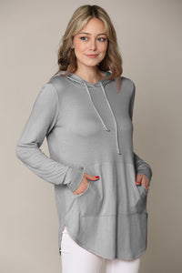 WSK2364 Women's Loose Crew Neck and Kangaroo Pocket Lightweight French Terry Hoodie