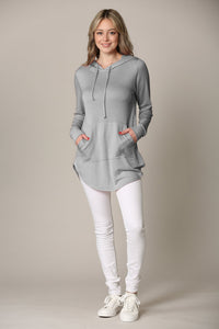 WSK2364 Women's Loose Crew Neck and Kangaroo Pocket Lightweight French Terry Hoodie