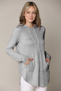 WSK2364 Women's Loose Crew Neck and Kangaroo Pocket Lightweight French Terry Hoodie