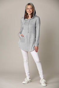 WSK2364 Women's Loose Crew Neck and Kangaroo Pocket Lightweight French Terry Hoodie