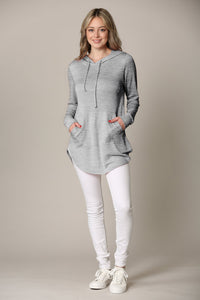 WSK2364 Women's Loose Crew Neck and Kangaroo Pocket Lightweight French Terry Hoodie