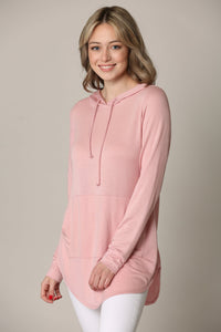 WSK2364 Women's Loose Crew Neck and Kangaroo Pocket Lightweight French Terry Hoodie