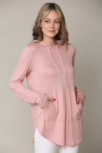 WSK2364 Women's Loose Crew Neck and Kangaroo Pocket Lightweight French Terry Hoodie