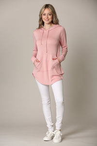 WSK2364 Women's Loose Crew Neck and Kangaroo Pocket Lightweight French Terry Hoodie