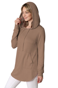 WSK2364 Women's Loose Crew Neck and Kangaroo Pocket Lightweight French Terry Hoodie