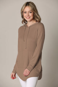 WSK2364 Women's Loose Crew Neck and Kangaroo Pocket Lightweight French Terry Hoodie