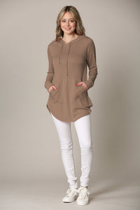 WSK2364 Women's Loose Crew Neck and Kangaroo Pocket Lightweight French Terry Hoodie
