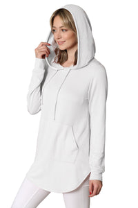 WSK2364 Women's Loose Crew Neck and Kangaroo Pocket Lightweight French Terry Hoodie