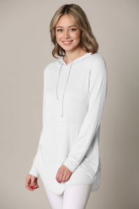WSK2364 Women's Loose Crew Neck and Kangaroo Pocket Lightweight French Terry Hoodie