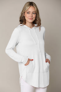 WSK2364 Women's Loose Crew Neck and Kangaroo Pocket Lightweight French Terry Hoodie