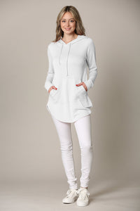 WSK2364 Women's Loose Crew Neck and Kangaroo Pocket Lightweight French Terry Hoodie