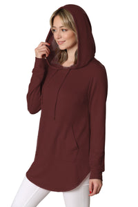WSK2364 Women's Loose Crew Neck and Kangaroo Pocket Lightweight French Terry Hoodie