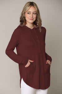WSK2364 Women's Loose Crew Neck and Kangaroo Pocket Lightweight French Terry Hoodie