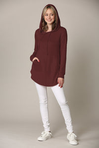 WSK2364 Women's Loose Crew Neck and Kangaroo Pocket Lightweight French Terry Hoodie