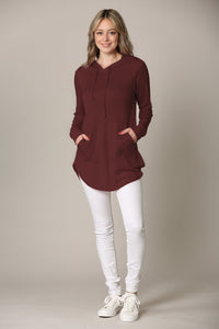 WSK2364 Women's Loose Crew Neck and Kangaroo Pocket Lightweight French Terry Hoodie