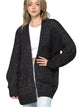 WSK 2380 Womens Kimono Long Batwing Sleeve Open Front Chunky  Knit Cardigan Loose Sweater with Pocket