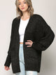 WSK 2380 Womens Kimono Long Batwing Sleeve Open Front Chunky  Knit Cardigan Loose Sweater with Pocket