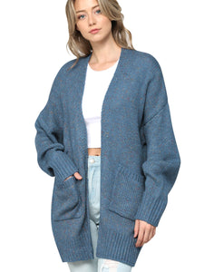 WSK 2380 Womens Kimono Long Batwing Sleeve Open Front Chunky  Knit Cardigan Loose Sweater with Pocket