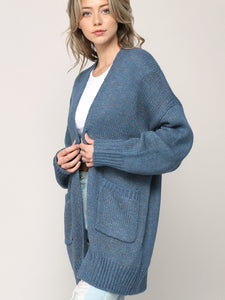 WSK 2380 Womens Kimono Long Batwing Sleeve Open Front Chunky  Knit Cardigan Loose Sweater with Pocket