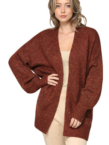 WSK 2380 Womens Kimono Long Batwing Sleeve Open Front Chunky  Knit Cardigan Loose Sweater with Pocket