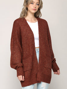 WSK 2380 Womens Kimono Long Batwing Sleeve Open Front Chunky  Knit Cardigan Loose Sweater with Pocket