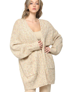 WSK 2380 Womens Kimono Long Batwing Sleeve Open Front Chunky  Knit Cardigan Loose Sweater with Pocket