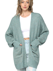 WSK 2380 Womens Kimono Long Batwing Sleeve Open Front Chunky  Knit Cardigan Loose Sweater with Pocket