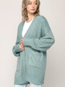 WSK 2380 Womens Kimono Long Batwing Sleeve Open Front Chunky  Knit Cardigan Loose Sweater with Pocket